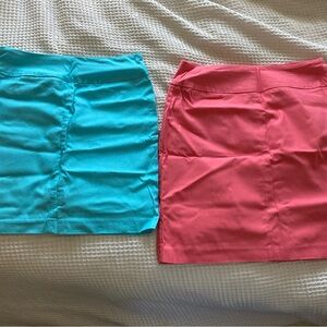 Lulu-B Coral Pink and Turquoise Blue Golf/Active Skirts- sold as a set; EUC!